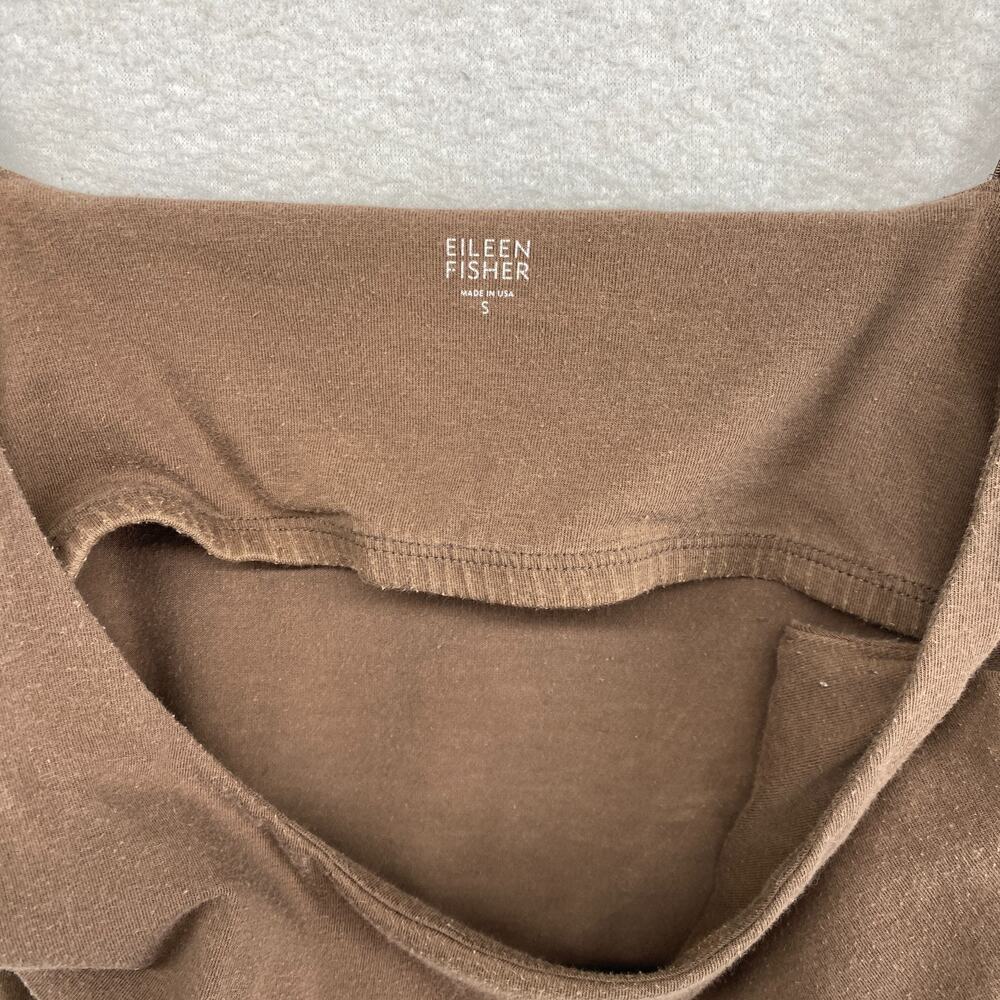 EILEEN FISHER Tank Top S Stretch Organic Cotton Scoop Neck Shelf Bra Brown USA - Picture 4 of 12